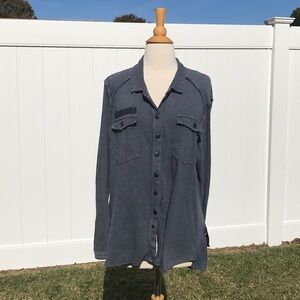 Free People Gray Monday Morning Snap Front Shirt Long Sleeve Pockets Size Medium